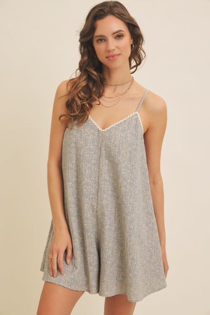 Light Blue Flowy Jacquard Ditsy Romper