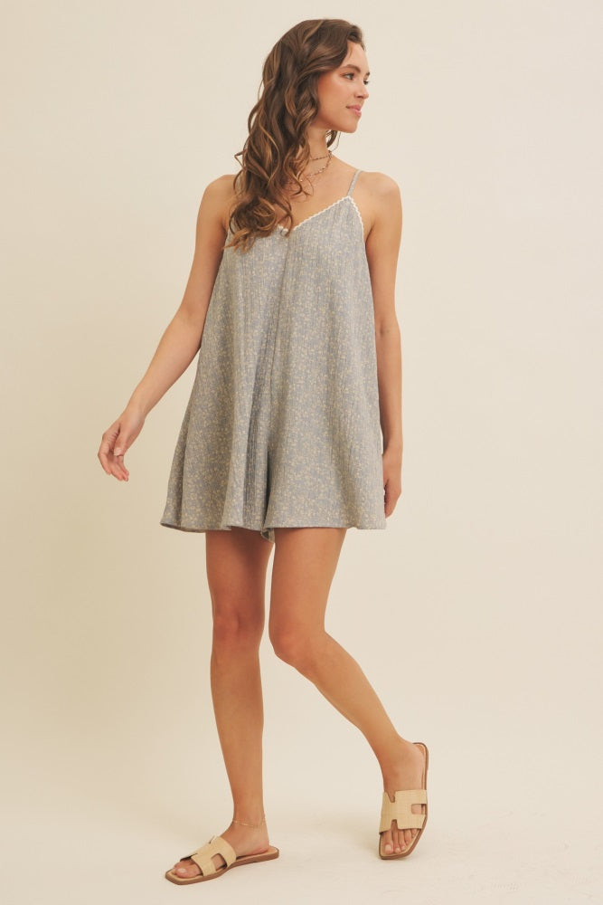 Light Blue Flowy Jacquard Ditsy Romper