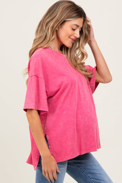 Fuchsia Washed Oversized Boxy Maternity Tee