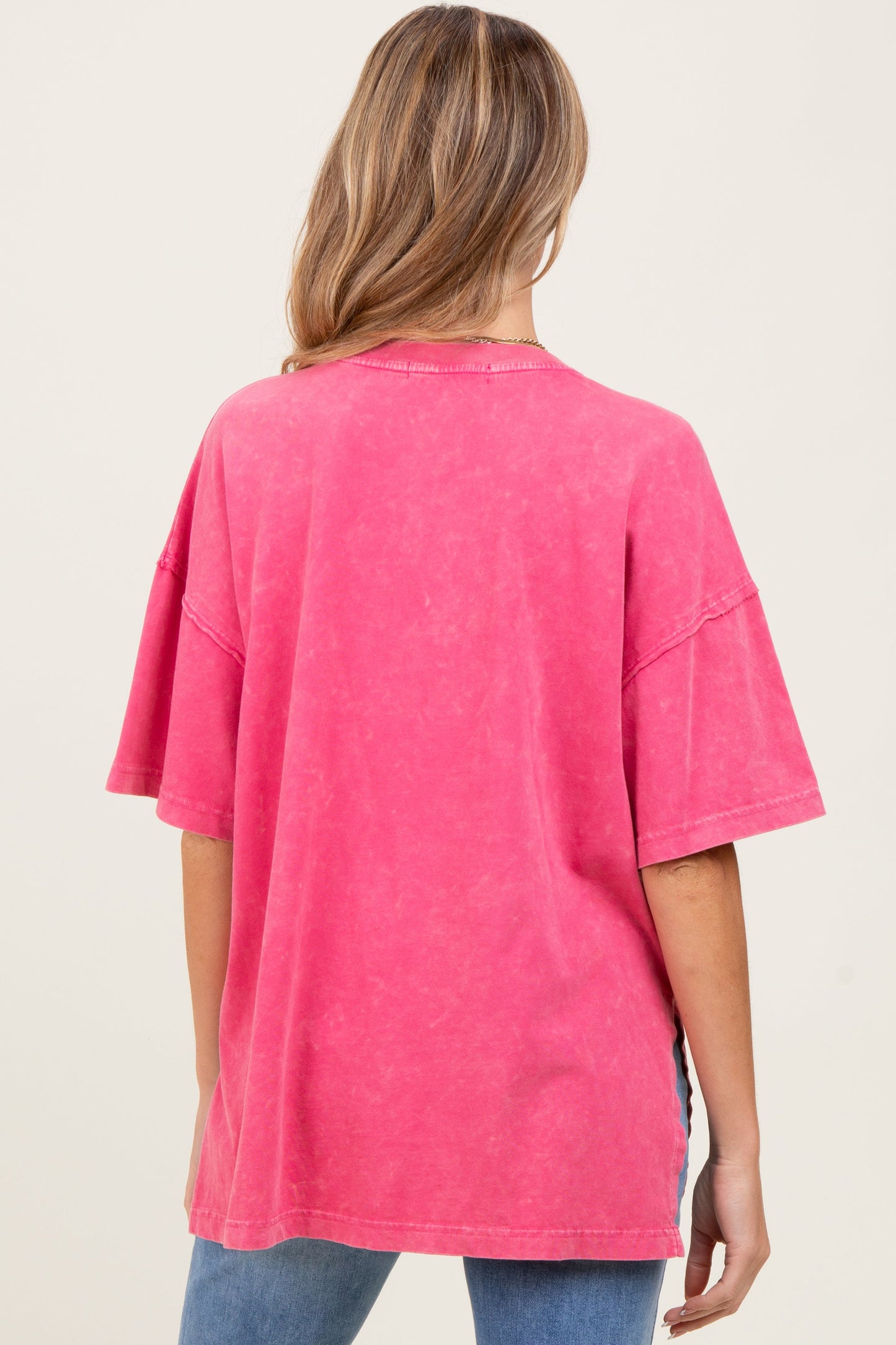 Fuchsia Washed Oversized Boxy Maternity Tee