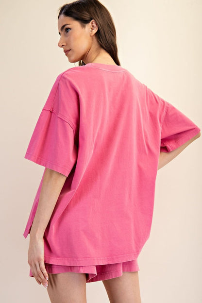 Fuchsia Washed Oversized Boxy Tee