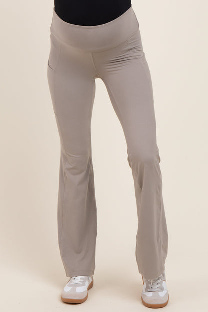 Taupe Active Pocket Flared Maternity Leggings