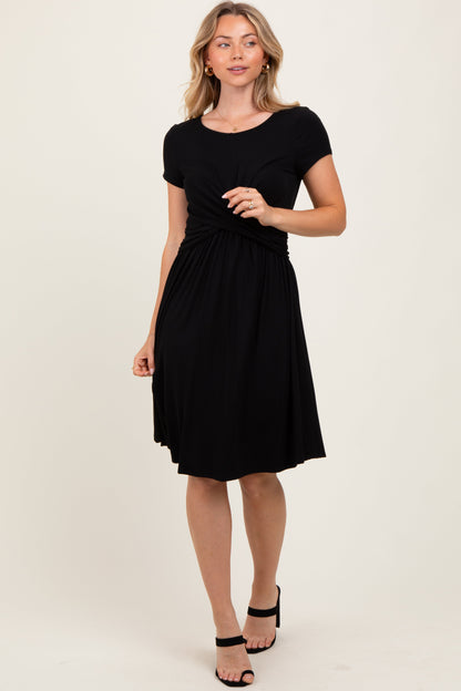 Black Twist Front Short Sleeve Dress