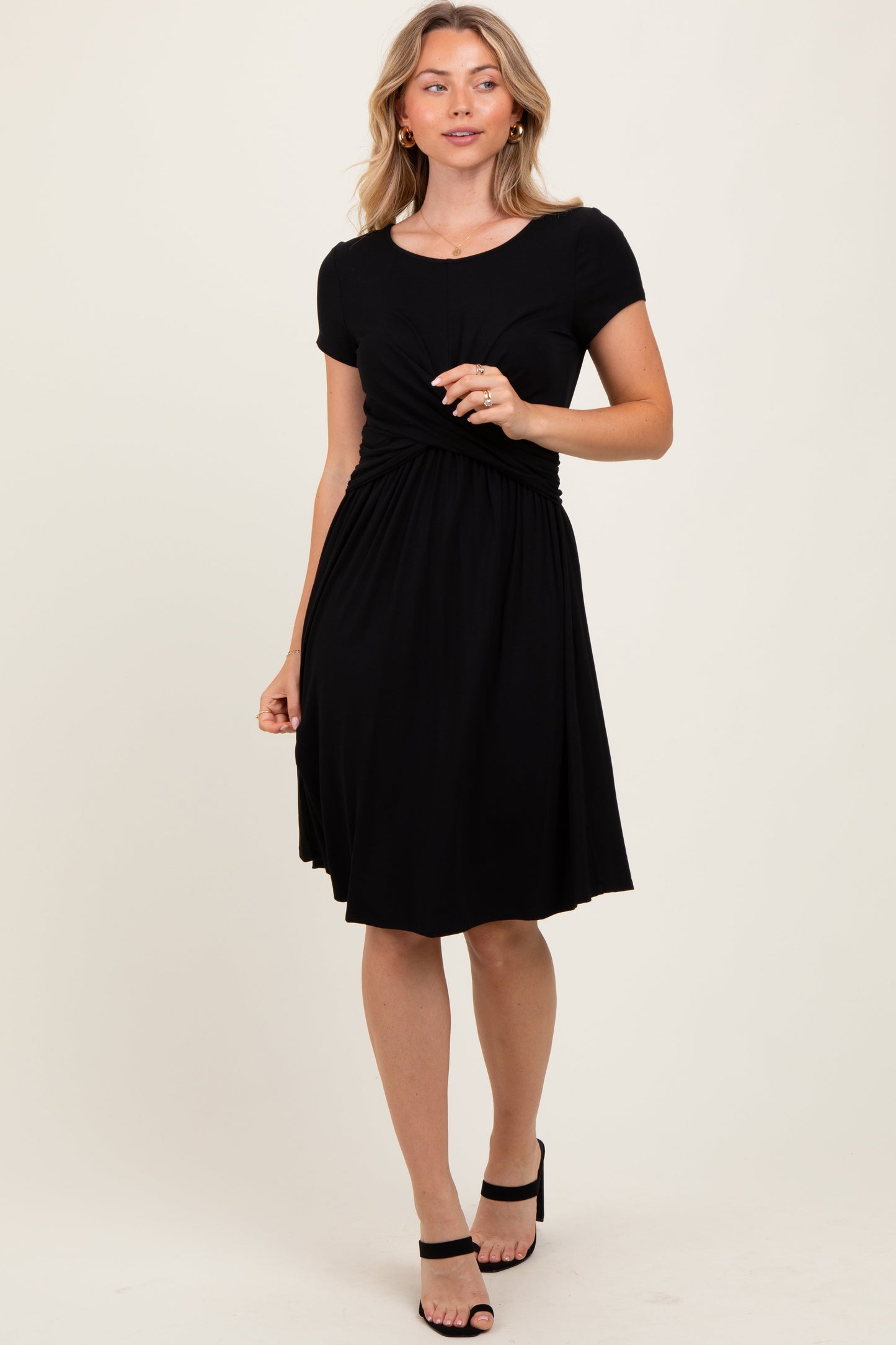 Black Twist Front Short Sleeve Dress