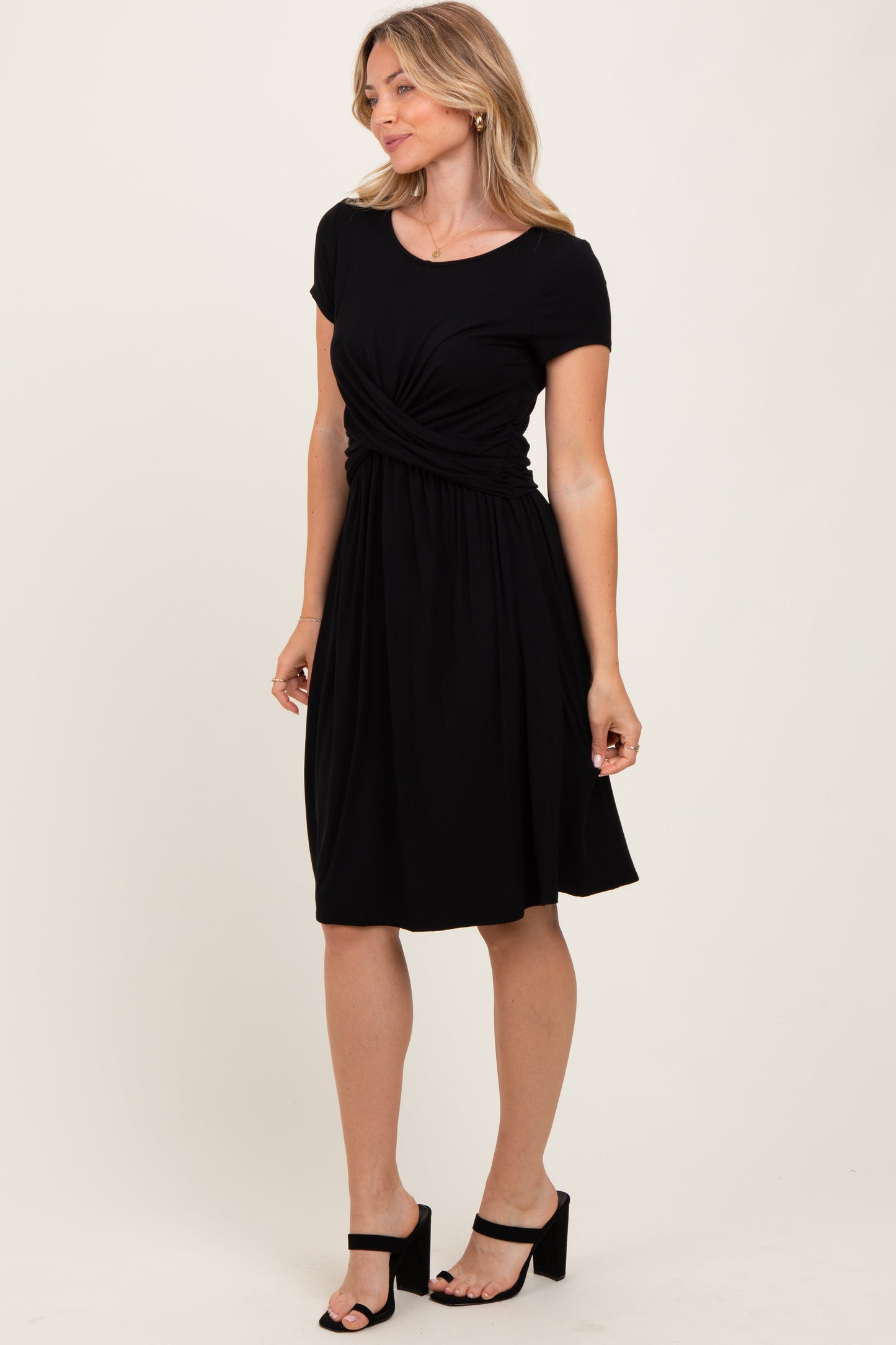 Black Twist Front Short Sleeve Dress