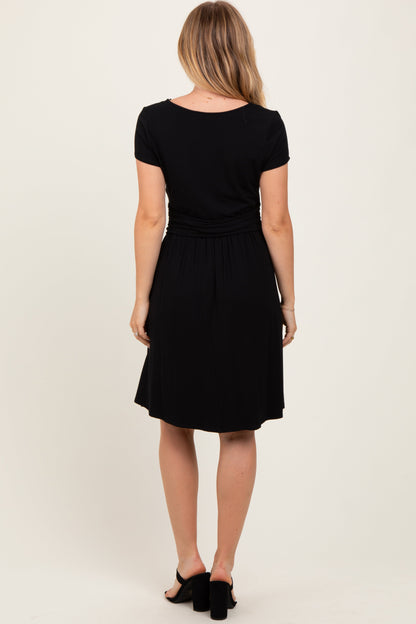 Black Twist Front Short Sleeve Dress