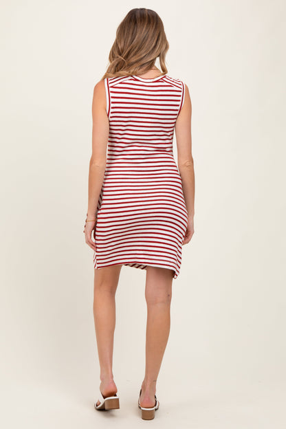 Red Striped Sleeveless Side Tie Maternity Mini Dress