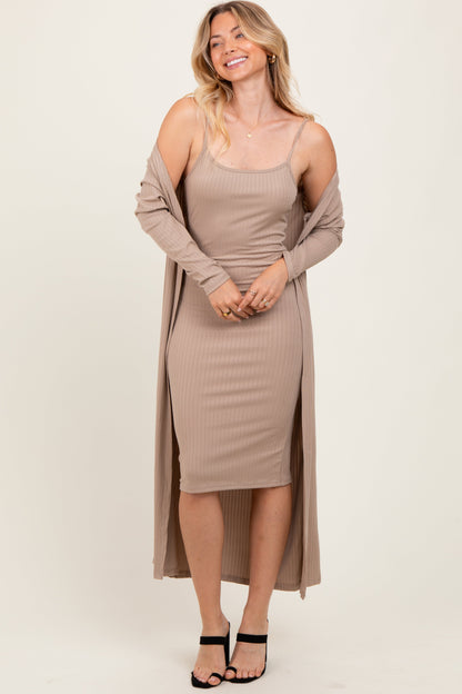 Cream Ribbed Cardigan 2 Piece Set