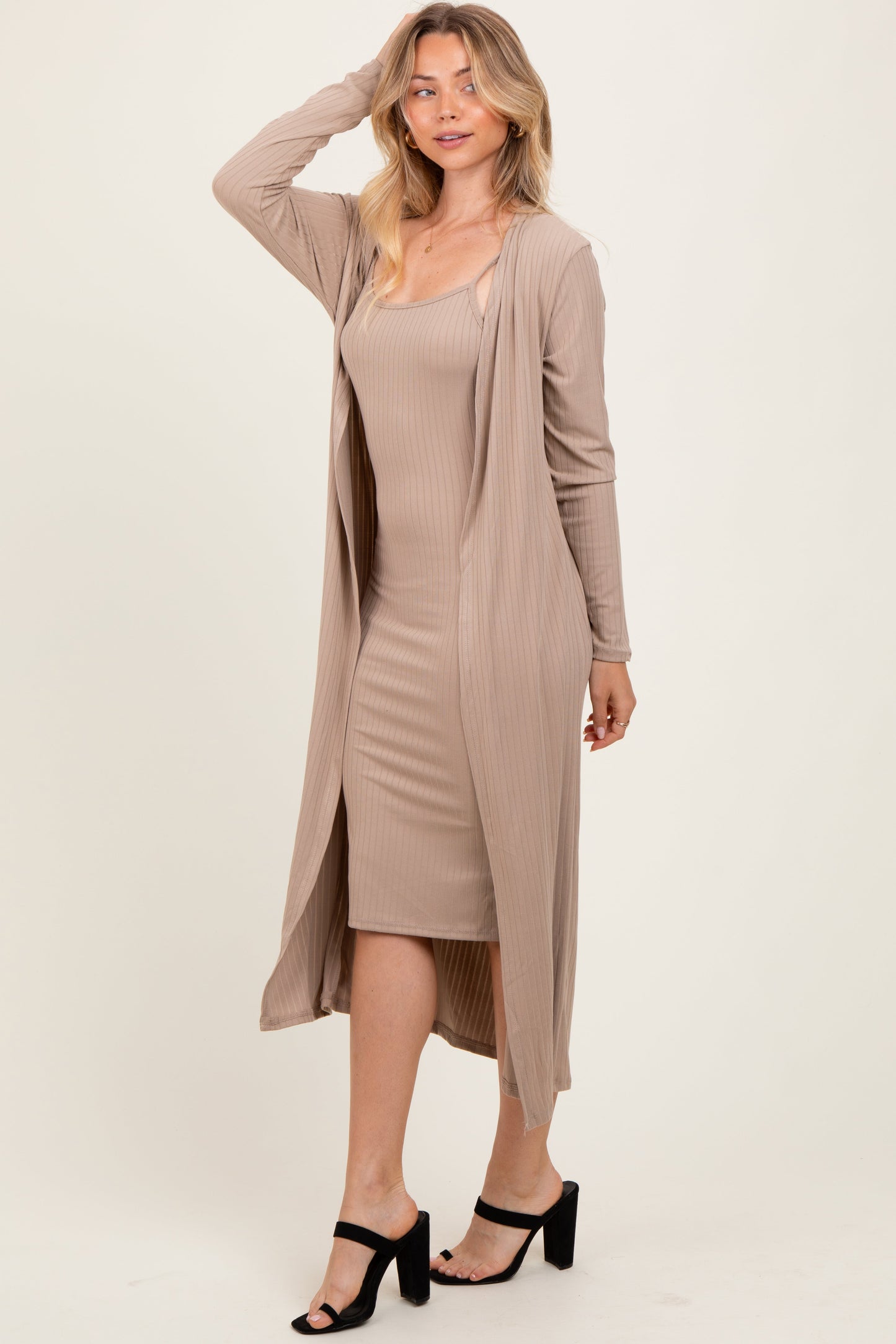 Cream Ribbed Cardigan 2 Piece Set