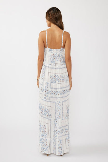 Light Blue Hi-Lo Spaghetti Strap Patchwork Ruffle Maxi Dress