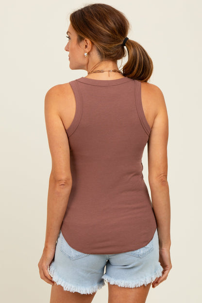 Burgundy Ribbed Basic Crew Neck Tank