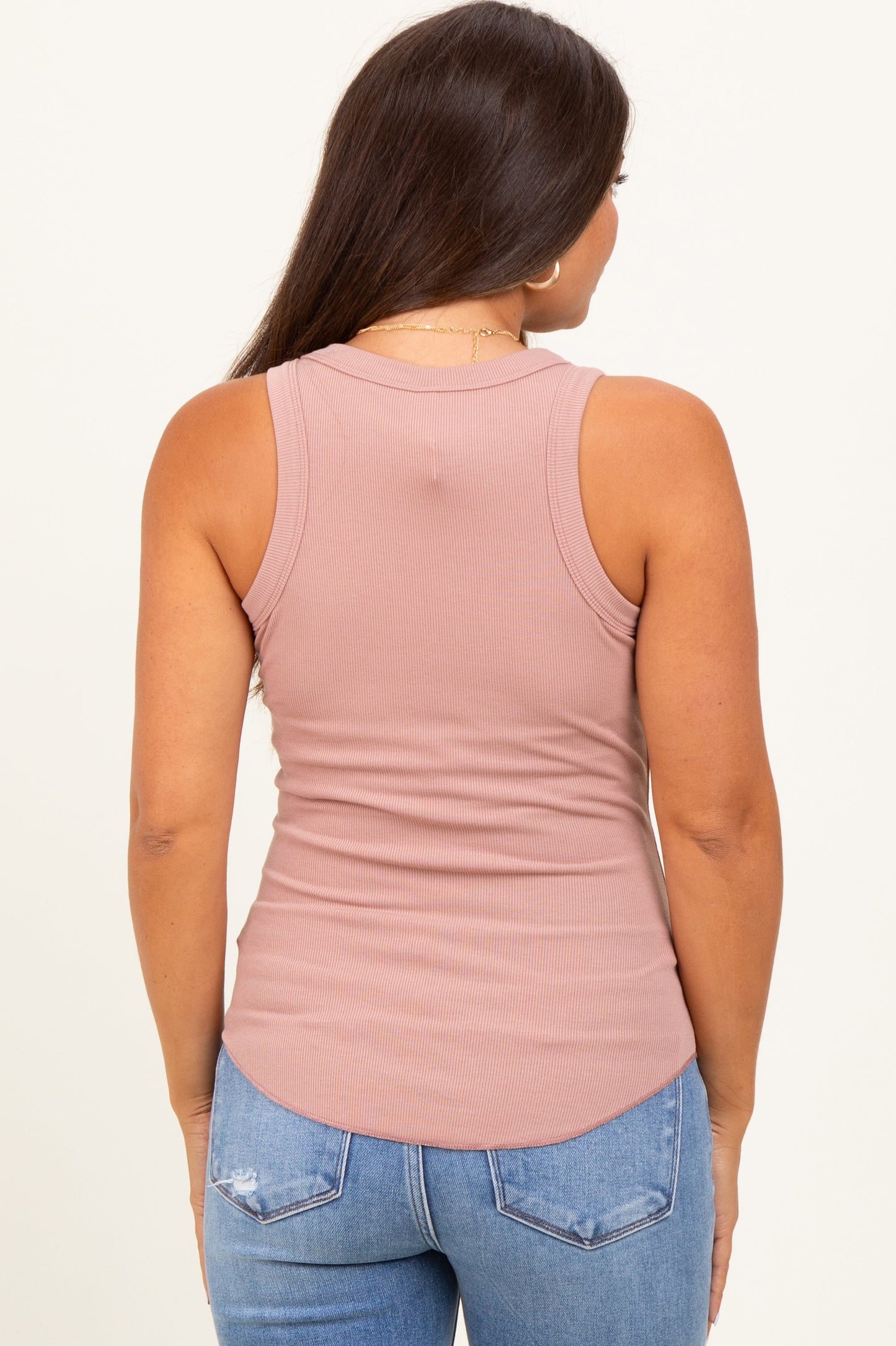 Mauve Ribbed Basic Crew Neck Maternity Tank