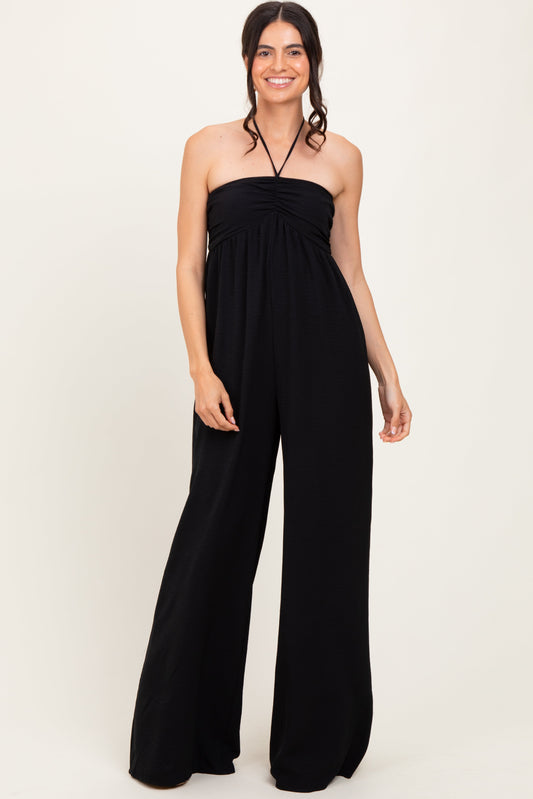 Black Halter Neck Wide Leg Jumpsuit