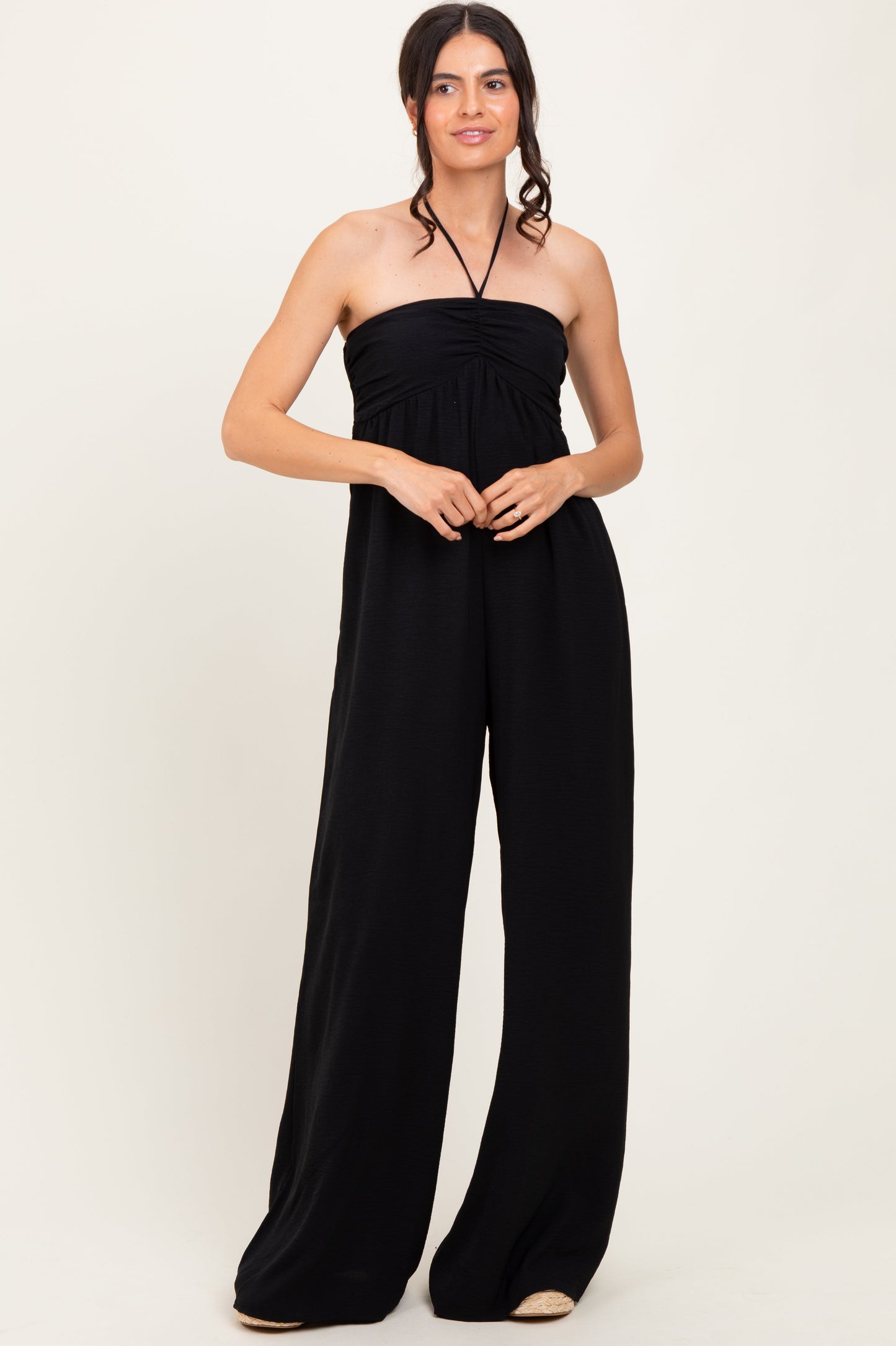 Black Halter Neck Wide Leg Jumpsuit