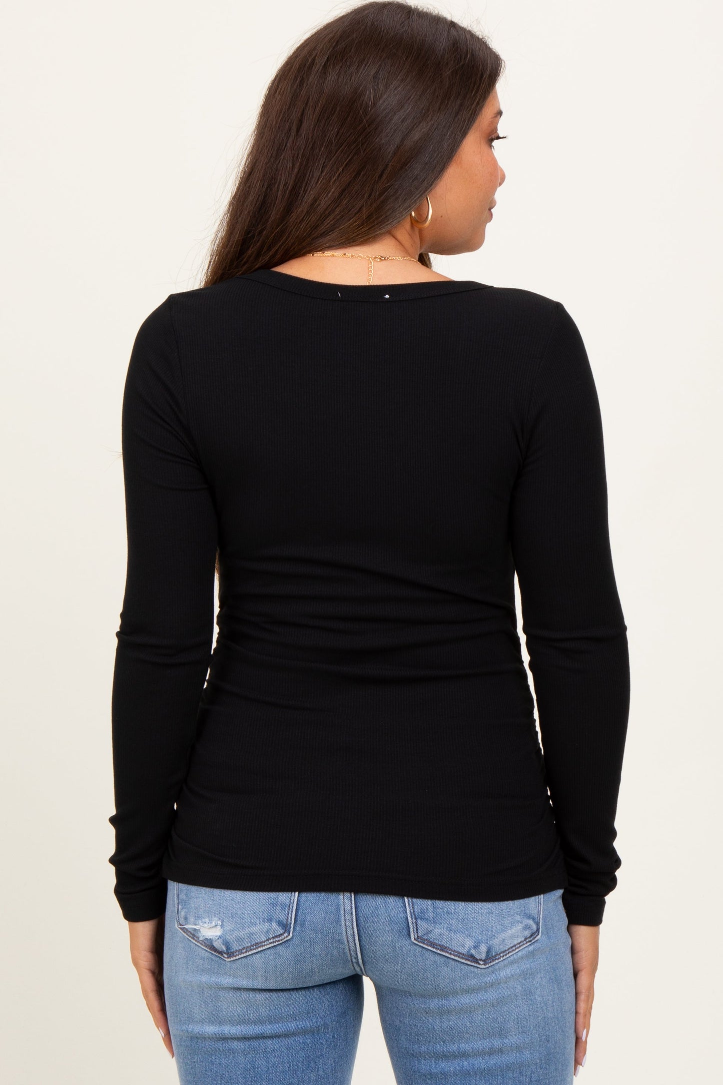 Black Ribbed Ruched Maternity Long Sleeve Top