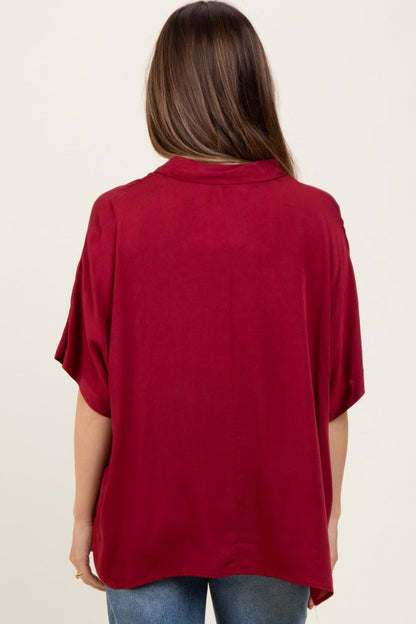 Burgundy Dolman Sleeve Button Down Maternity Blouse
