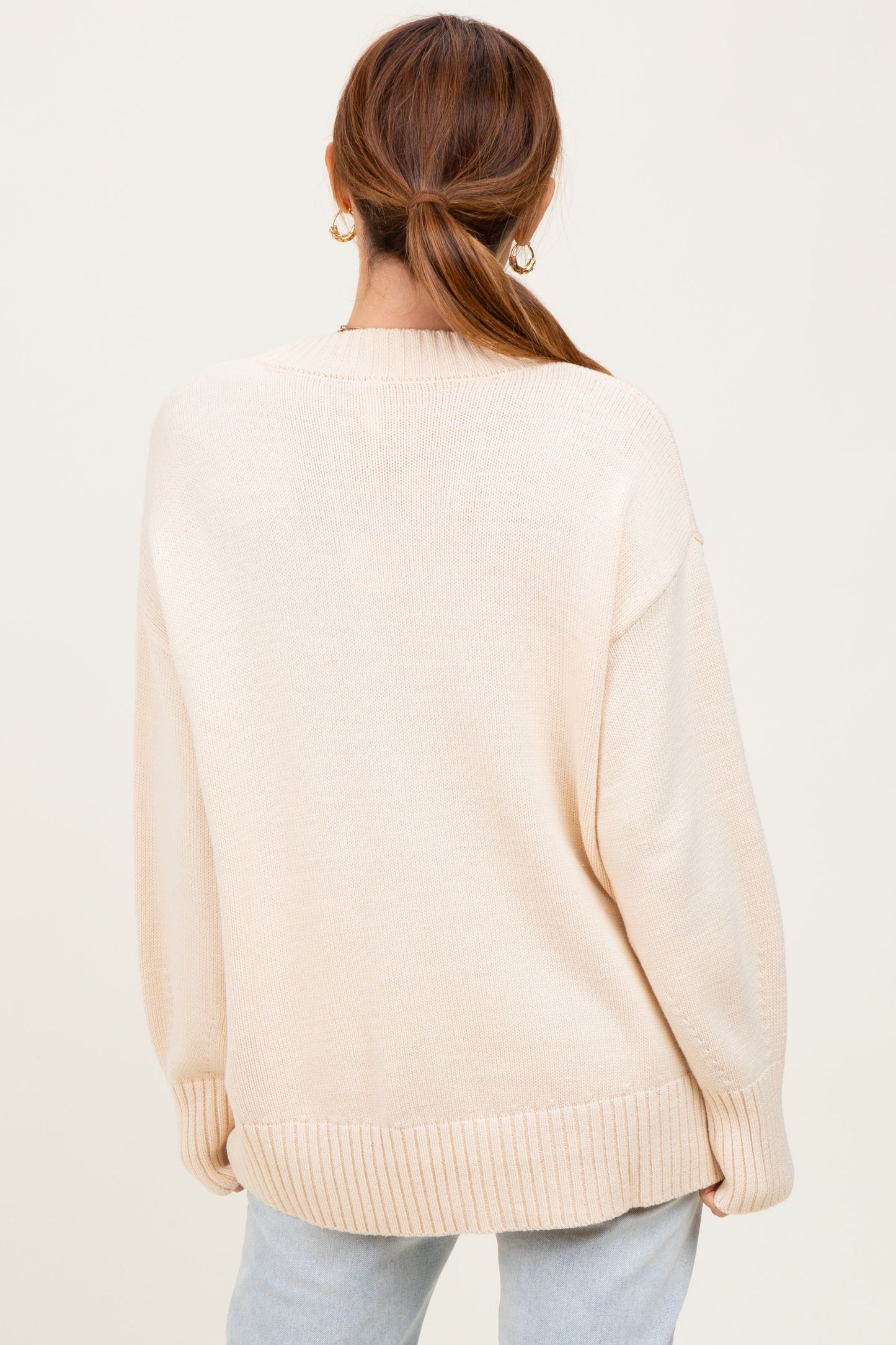Cream Drop Shoulder Oversized Sweater