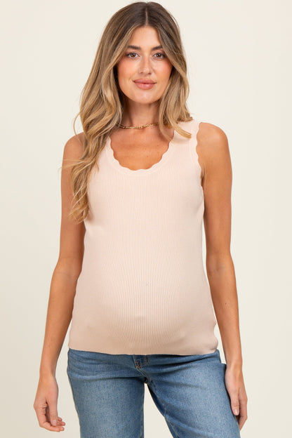 Peach Knit Scalloped Detail Maternity Tank Top