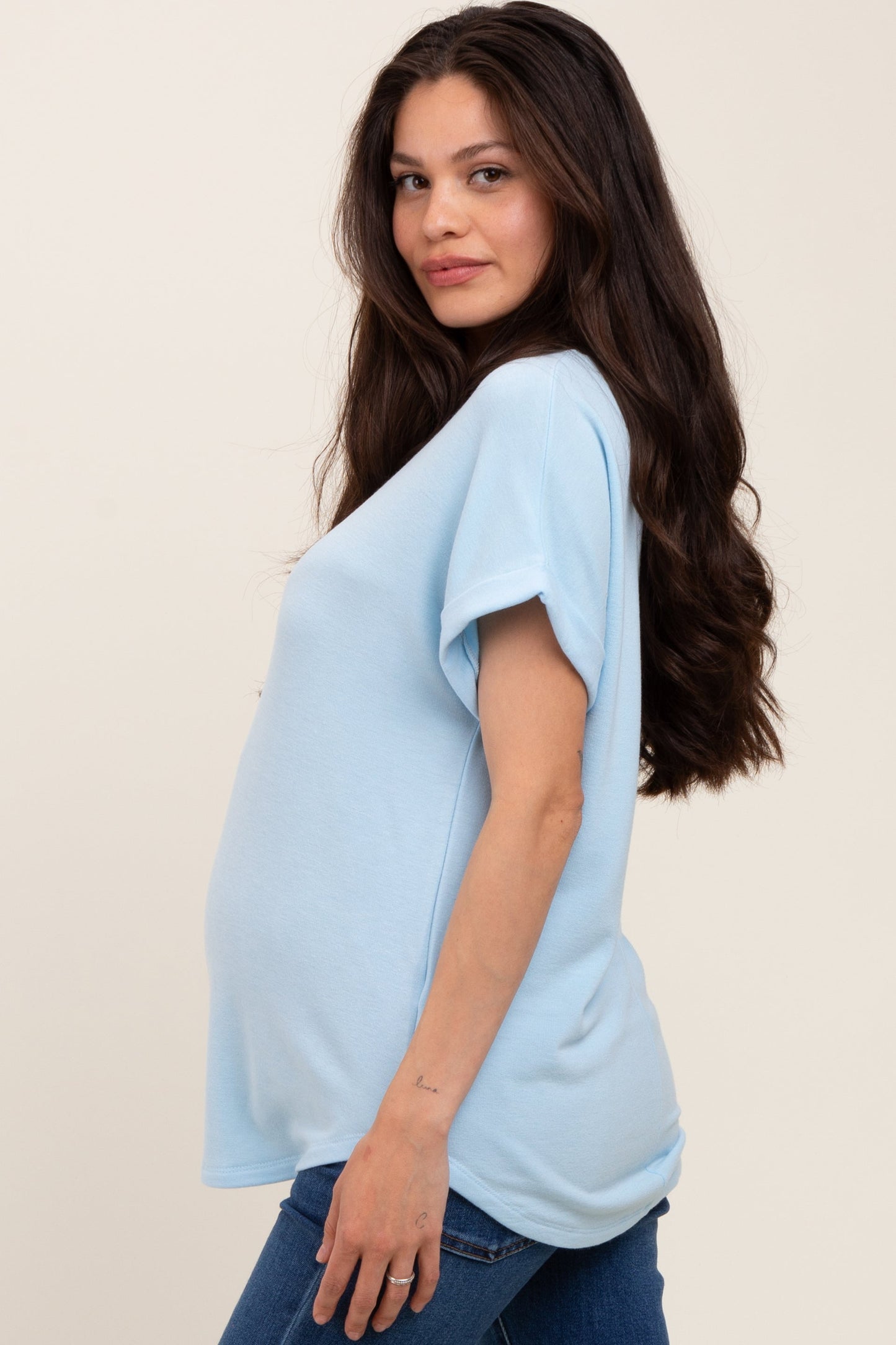 Light Blue French Terry Maternity Top