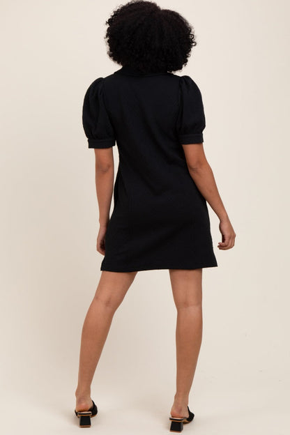 Black Jacquard 1/4 Zip Mini Shirt Dress