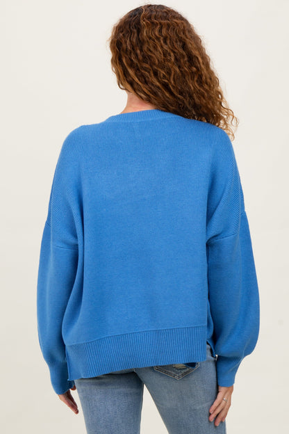 Blue Drop Shoulder Relaxed Fit Sweater