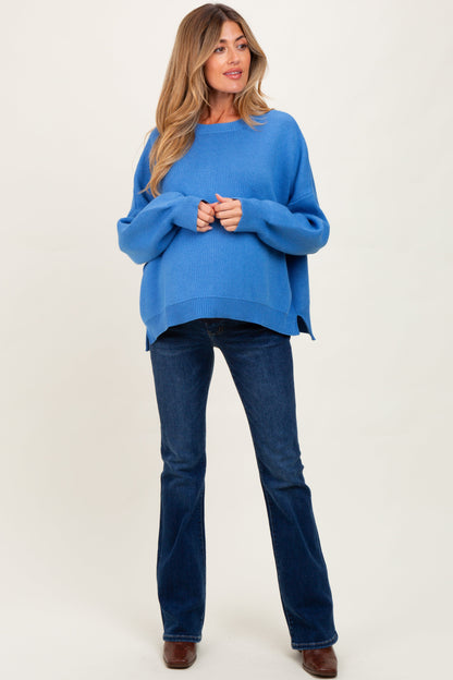 Blue Drop Shoulder Relaxed Fit Maternity Sweater
