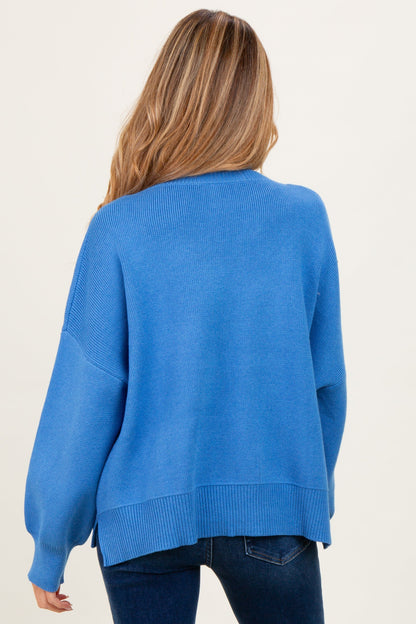 Blue Drop Shoulder Relaxed Fit Maternity Sweater