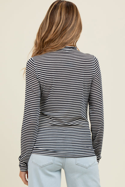 Navy Striped High Neck Maternity Long Sleeve Top