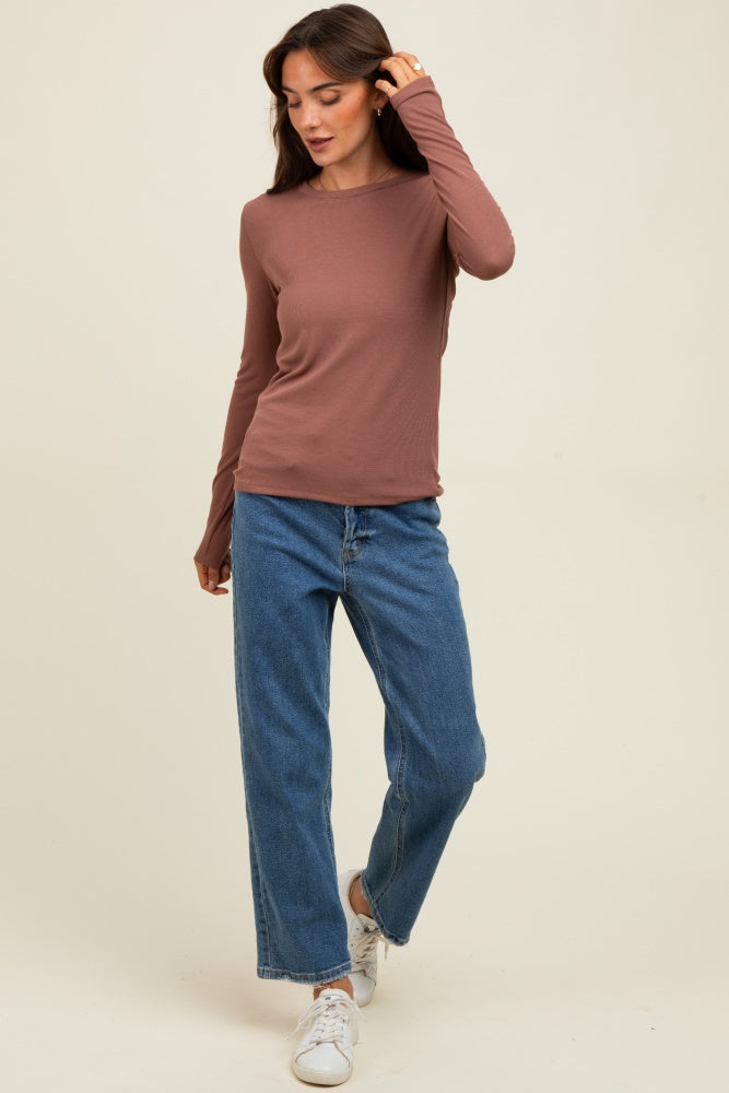Burgundy Ribbed Long Sleeve Top