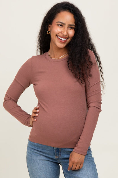 Burgundy Ribbed Maternity Long Sleeve Top
