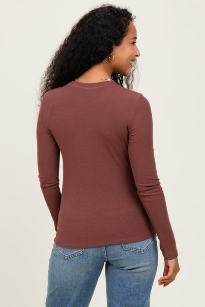 Brown Ribbed Maternity Long Sleeve Top