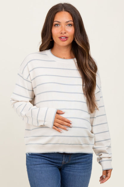 Cream Striped Drop Shoulder Maternity Sweater