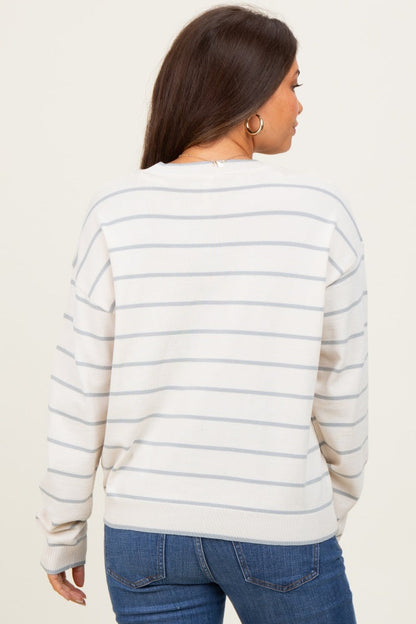 Cream Striped Drop Shoulder Maternity Sweater