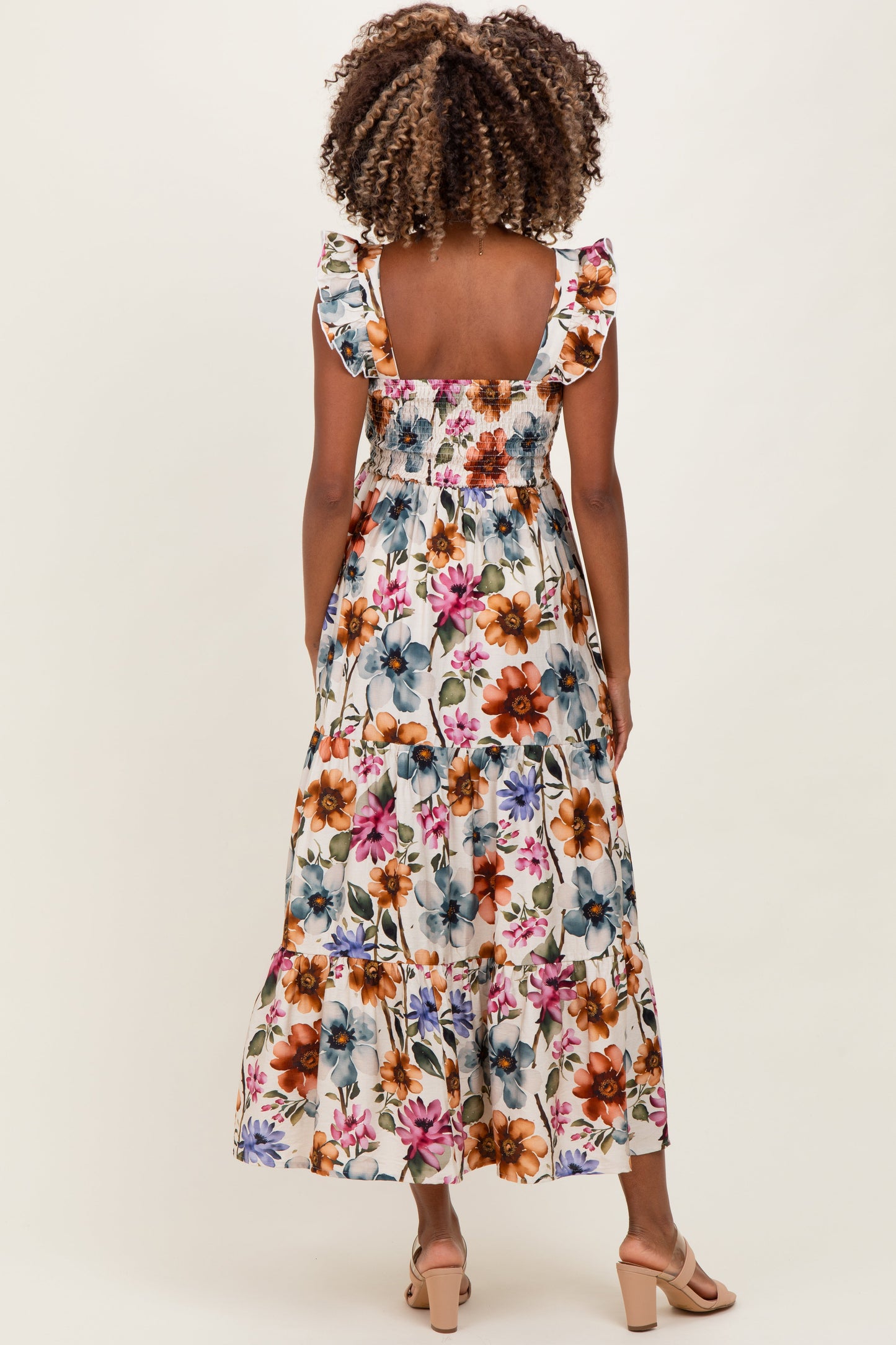 Multicolor Floral Smocked Tiered Maternity Maxi Dress