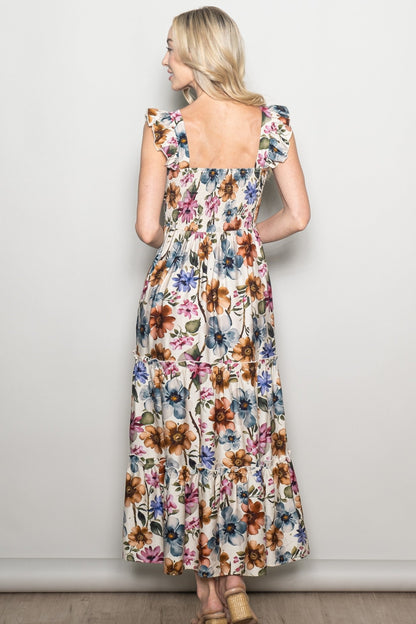 Multicolor Floral Smocked Tiered Maxi Dress