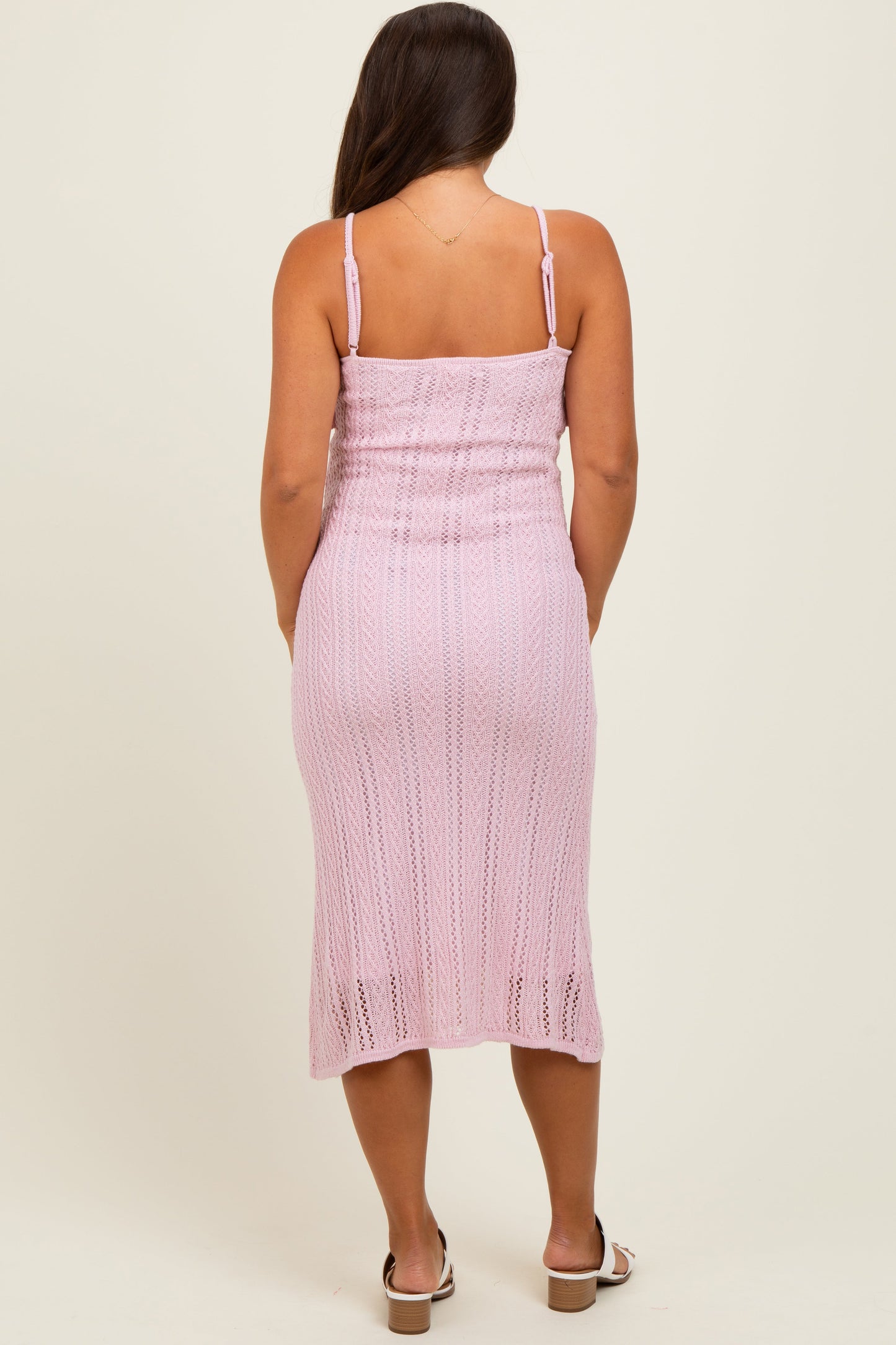 Light Pink Sleeveless Frill Sweater Maternity Midi Dress