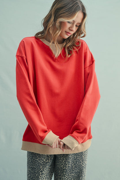 Red Colorblock Pullover Top