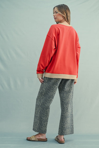 Red Colorblock Pullover Top