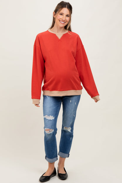 Red Colorblock Maternity Pullover Top