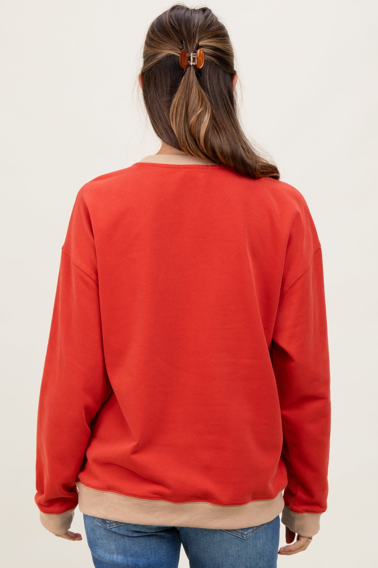 Red Colorblock Maternity Pullover Top