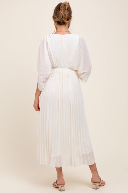 Cream Pleated V Neck Maternity Maxi Dress