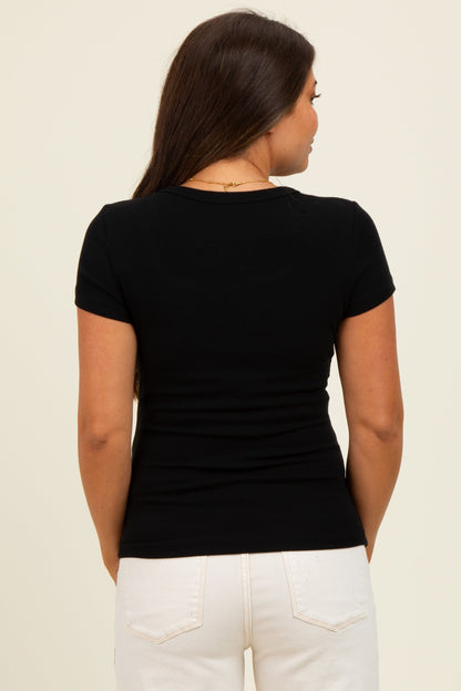 Black Ribbed Square Neck Maternity T-Shirt