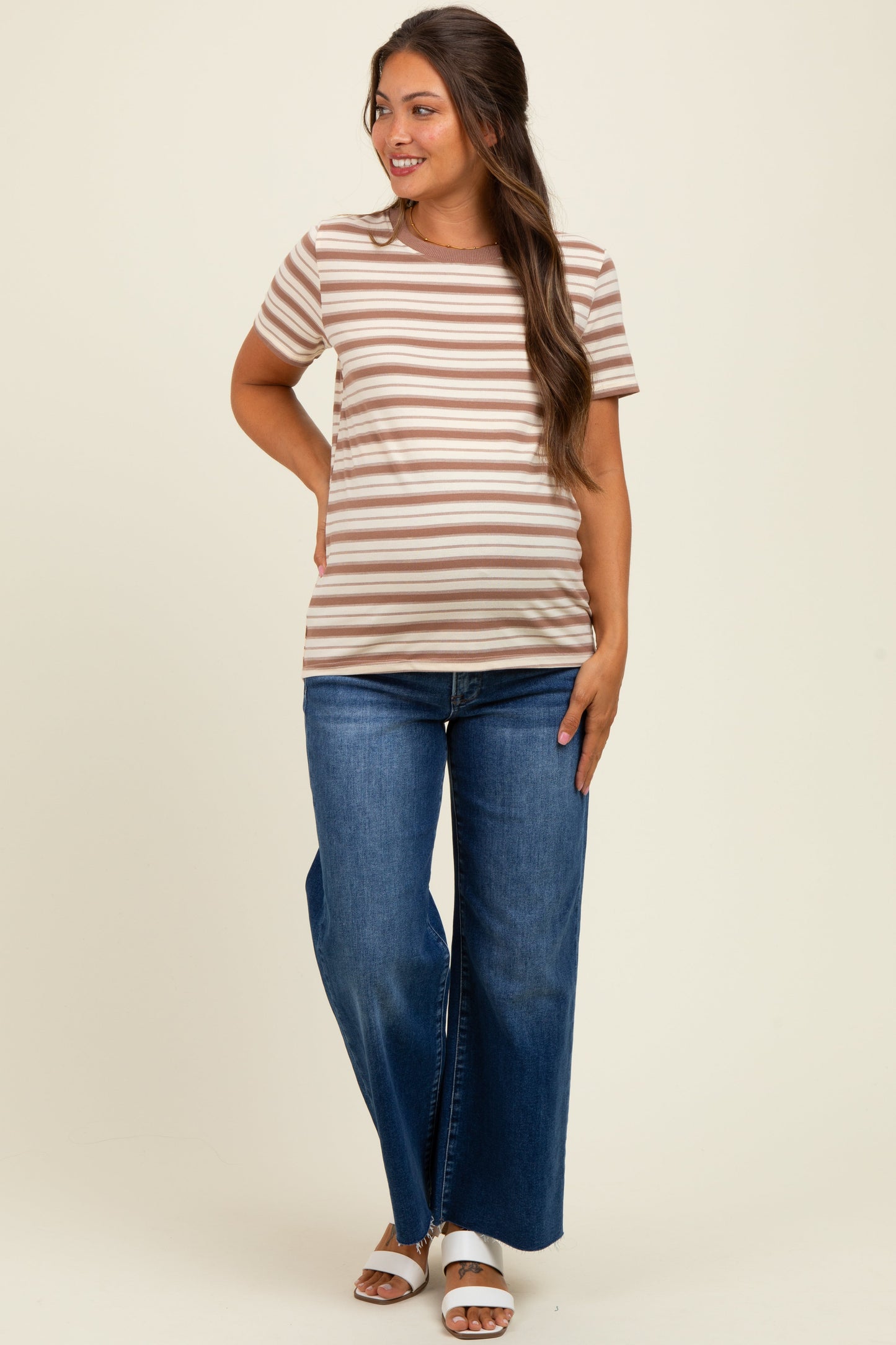 Mocha Multi-Striped Maternity T-Shirt