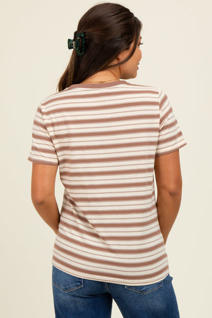 Mocha Multi-Striped Maternity T-Shirt