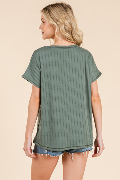 Olive Ribbed Relaxed Tee