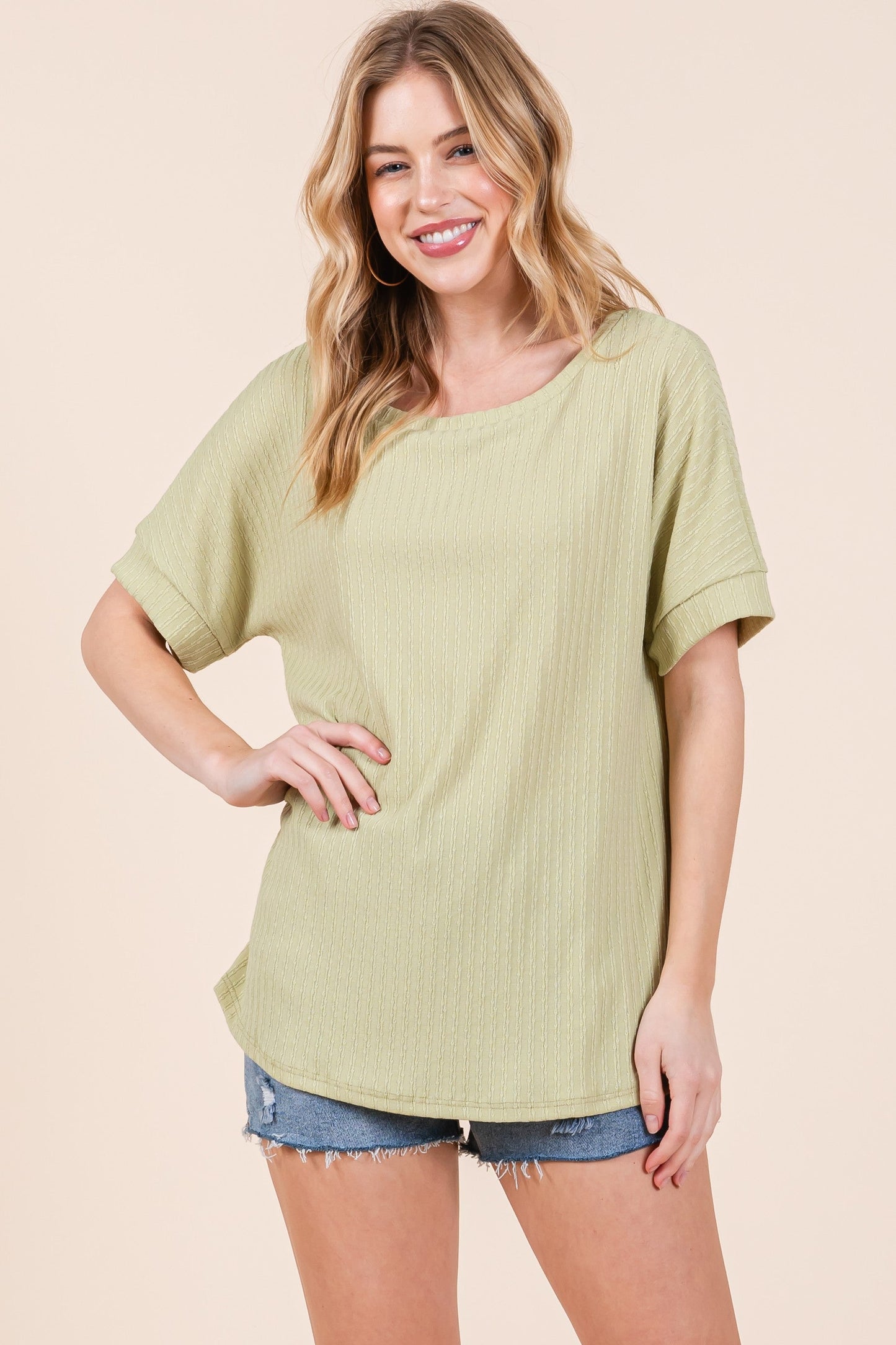 Lime Ribbed Knit Short Sleeve Top