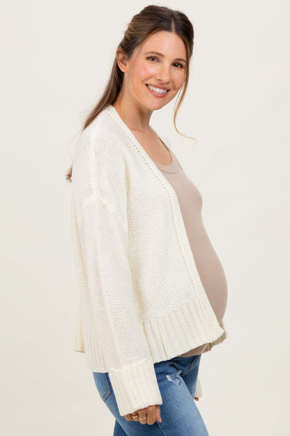 Cream Contrast Knit Open Maternity Cardigan