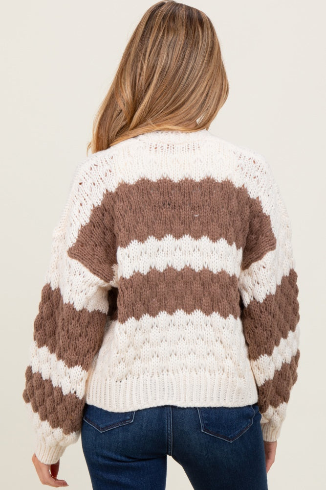 Brown Colorblock Chunky Knit Open Maternity Cardigan