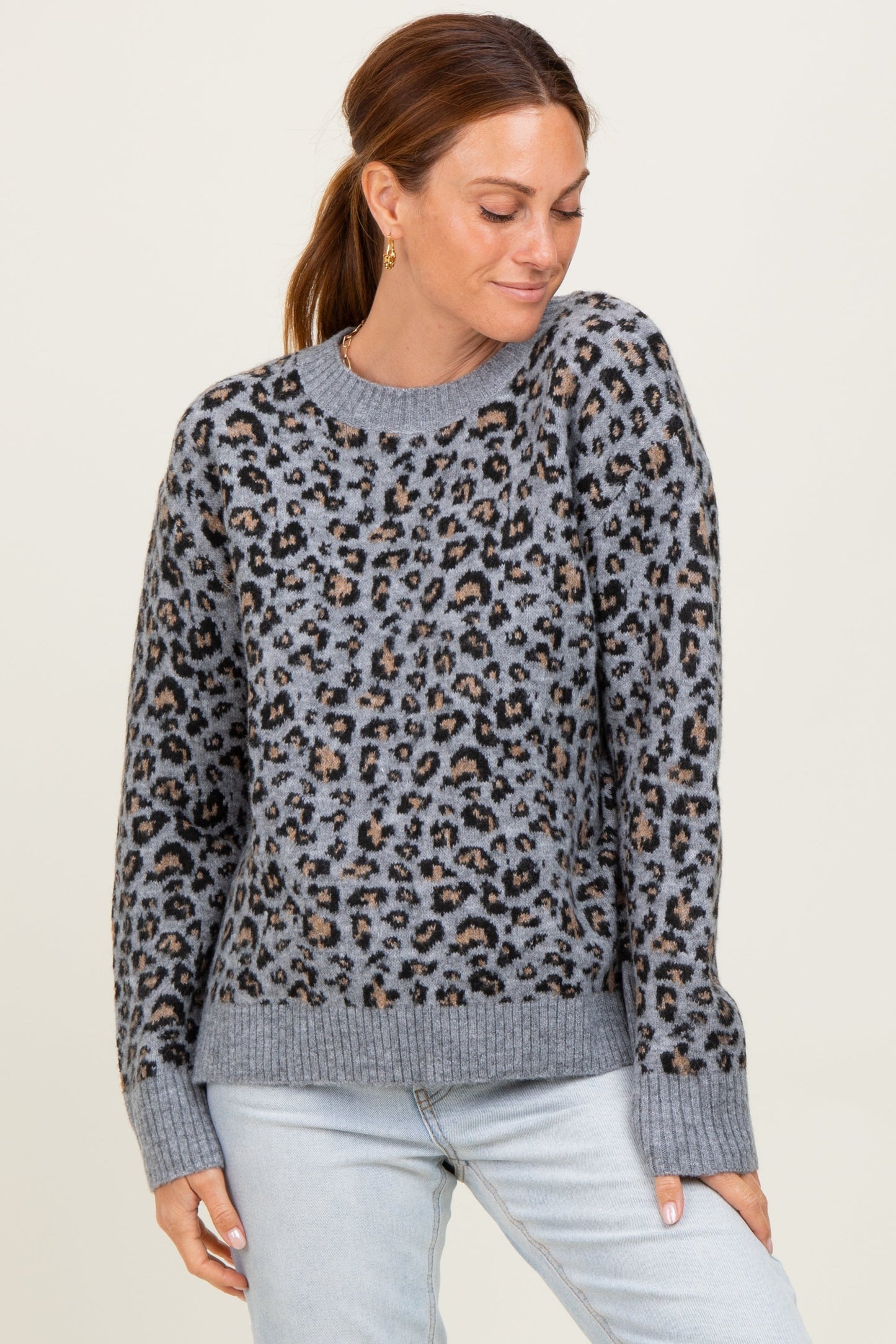 Grey Animal Print Maternity Sweater