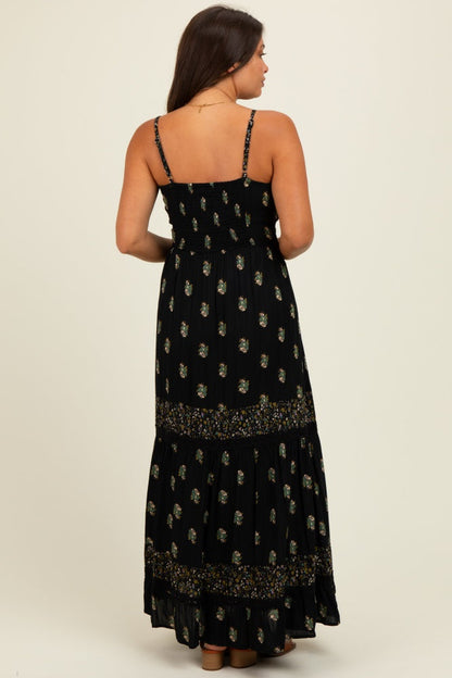 Black Printed Twist Front Cutout Maternity Maxi Dress